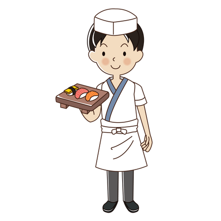 Hombre, chef de sushi  Ilustración