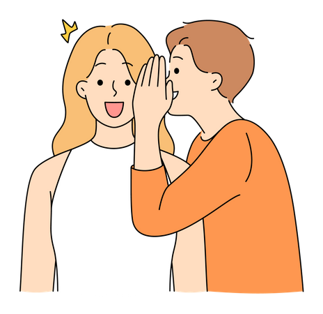 Hombre susurrando al oído de una mujer  Ilustración