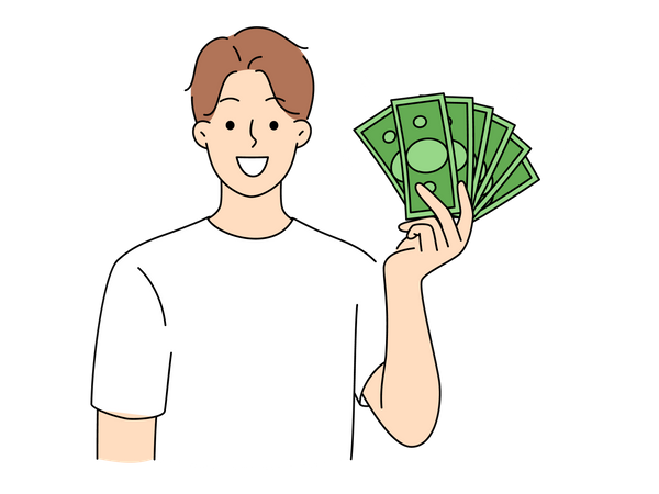 Hombre sosteniendo dinero  Ilustración