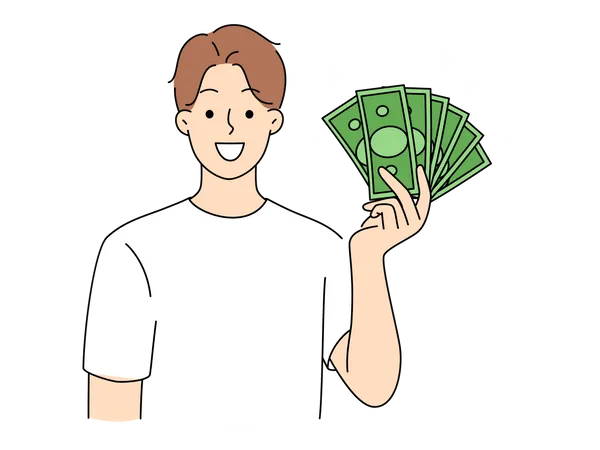 Hombre sosteniendo dinero  Ilustración