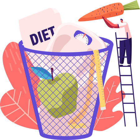 Hombre tirando comida dietética  Ilustración