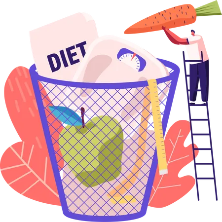 Hombre tirando comida dietética  Ilustración