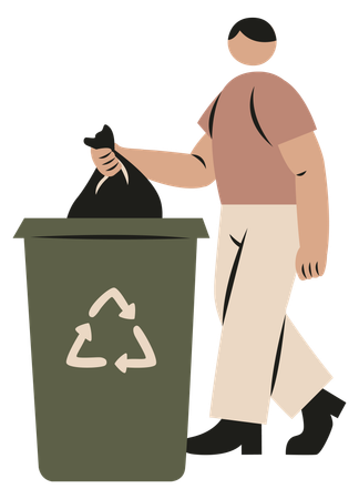 Hombre tirando basura en el basurero  Ilustración