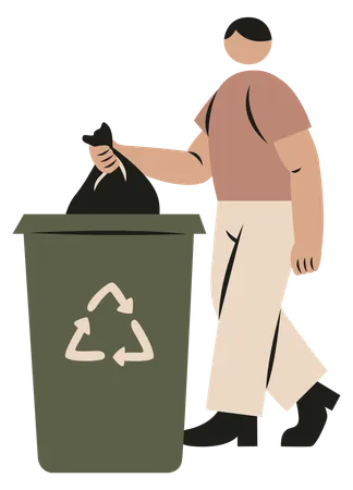 Hombre tirando basura en el basurero  Ilustración