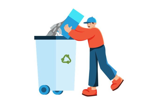 Hombre arrojando residuos para reciclar  Ilustración