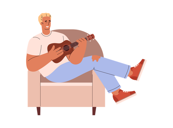 El hombre toca la guitarra ukelele  Ilustración