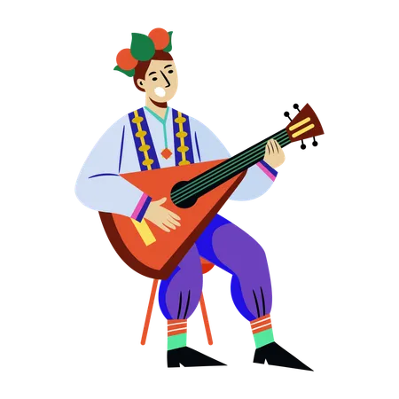 Hombre tocando balalaika  Ilustración