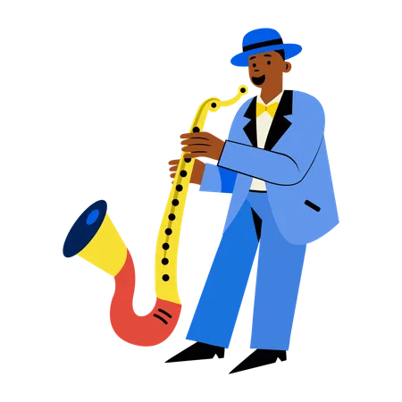 Hombre tocando el saxofón  Ilustración