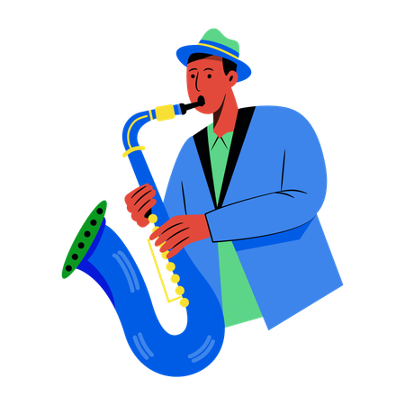 Hombre tocando el saxofón  Ilustración