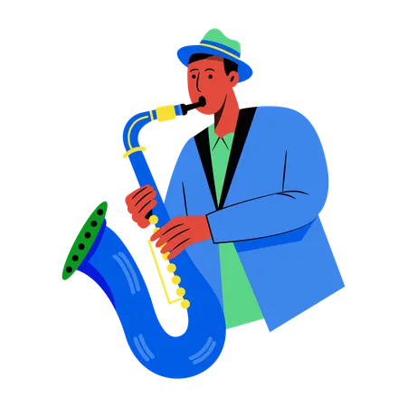 Hombre tocando el saxofón  Ilustración