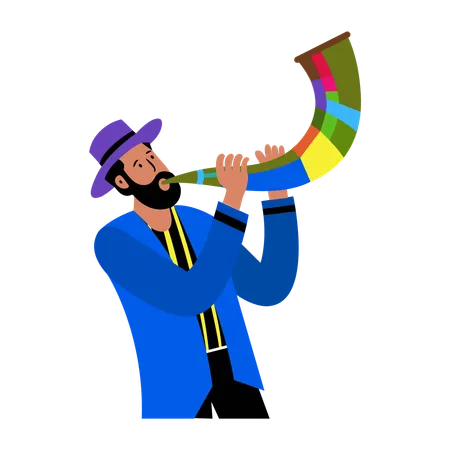 Hombre tocando el shofar  Ilustración