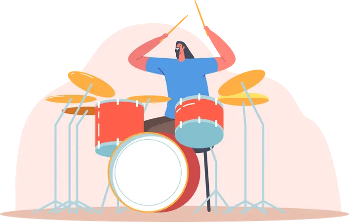Hombre tocando el tambor en un concierto musical  Ilustración