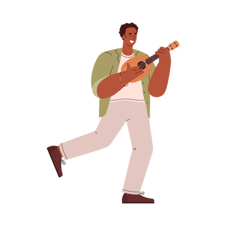 Hombre tocando la guitarra ukelele pequeña  Ilustración