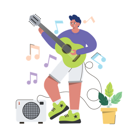 Hombre tocando guitarras eléctricas  Illustration