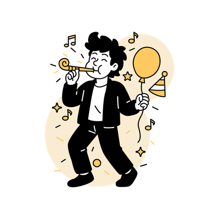 Hombre tocando la bocina de fiesta  Ilustración