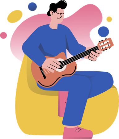 Hombre tocando la guitarra en su tiempo libre  Illustration