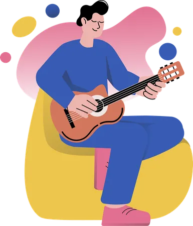 Hombre tocando la guitarra en su tiempo libre  Illustration