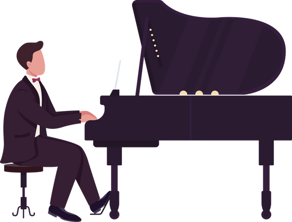 Hombre tocando el piano de cola  Ilustración