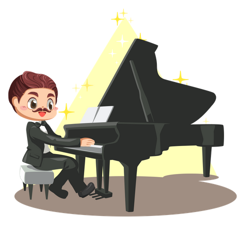 Hombre tocando el piano de cola  Ilustración