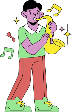 Hombre tocando el saxofón  Ilustración