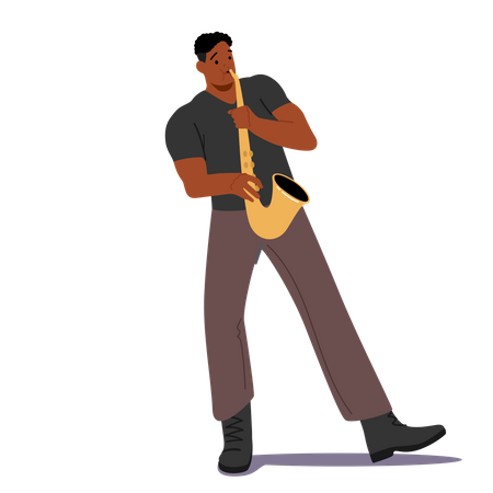 Hombre tocando el saxofón en un concierto  Ilustración