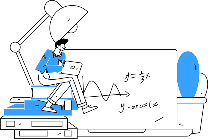 Hombre tomando clase de matemáticas en línea  Illustration