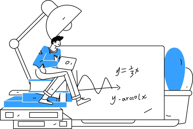 Hombre tomando clase de matemáticas en línea  Illustration