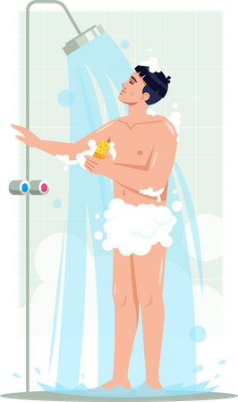 Hombre tomando ducha  Ilustración