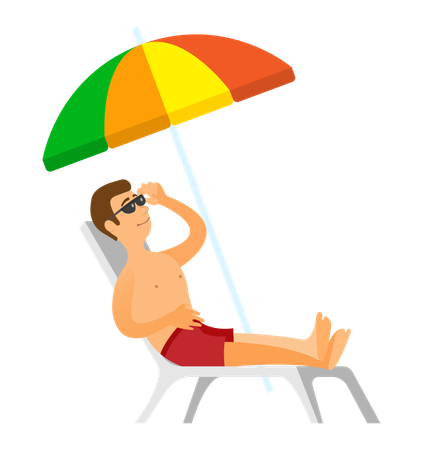Hombre tomando el sol en la playa  Ilustración