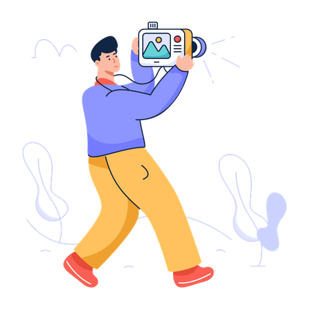 Hombre tomando fotografías usando la cámara  Ilustración