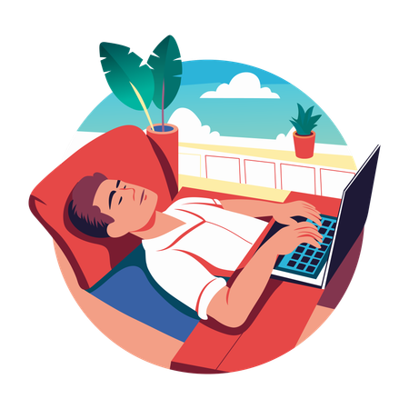 Hombre tomando una siesta en el trabajo  Ilustración