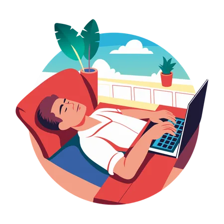 Hombre tomando una siesta en el trabajo  Ilustración