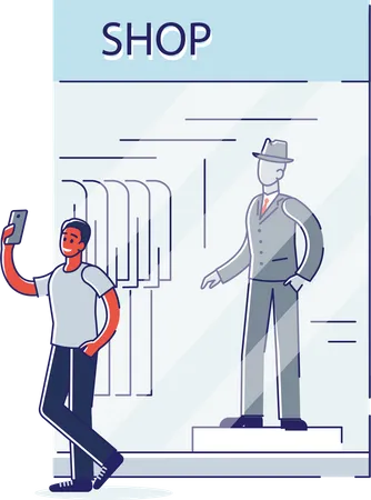 Hombre tomando selfie en teléfono inteligente  Ilustración