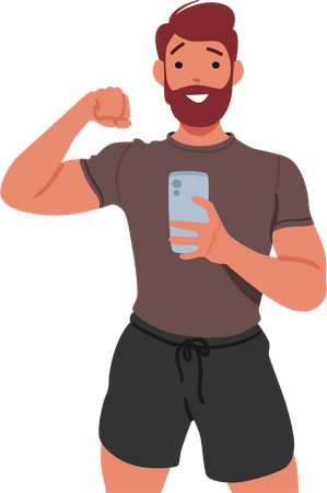 Hombre tomando una selfie en el gimnasio  Ilustración