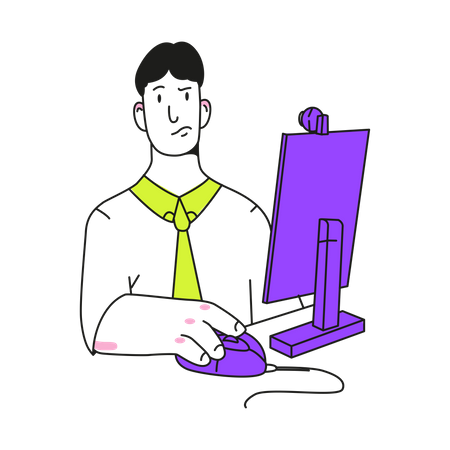 El hombre trabaja en una computadora  Ilustración