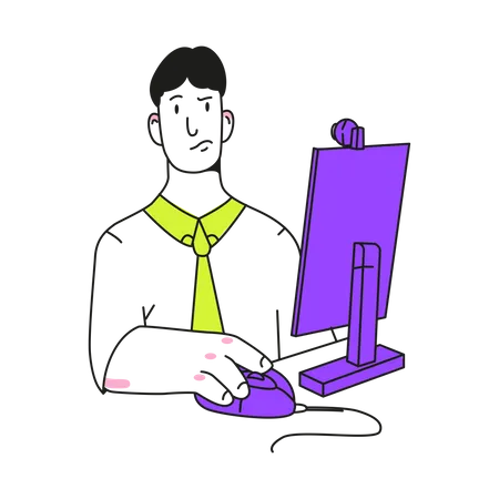 El hombre trabaja en una computadora  Ilustración