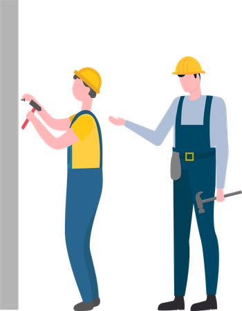 Hombre trabajador con martillo y clavos  Ilustración