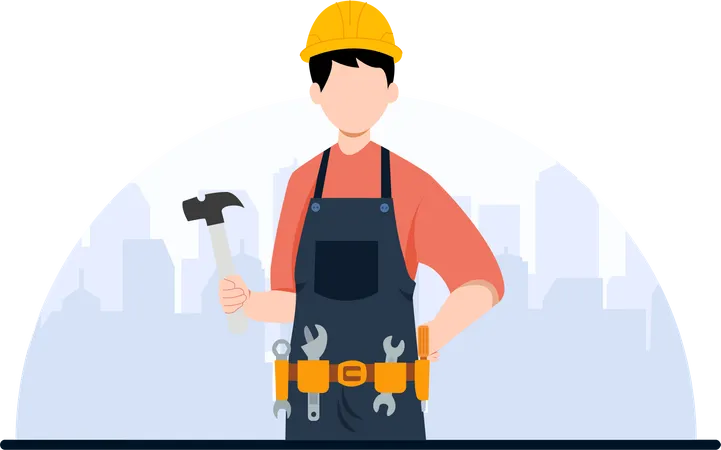 Trabajador de la construcción masculino  Ilustración