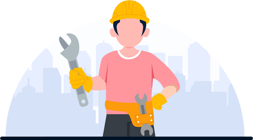 Trabajador de la construcción masculino  Ilustración