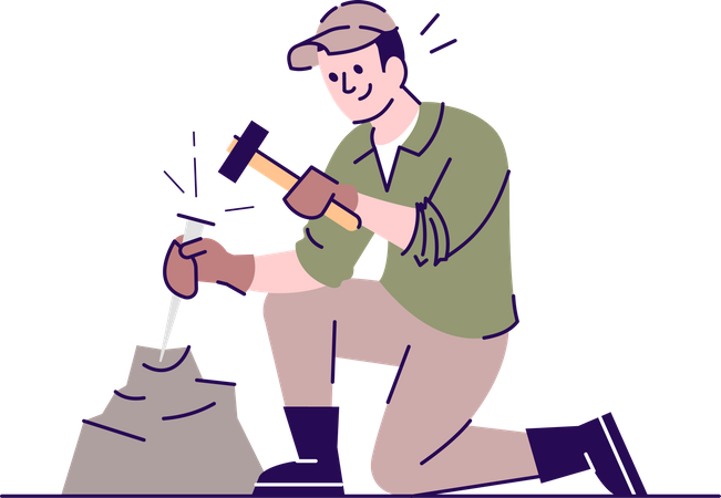 Hombre trabajando con cincel y martillo  Ilustración