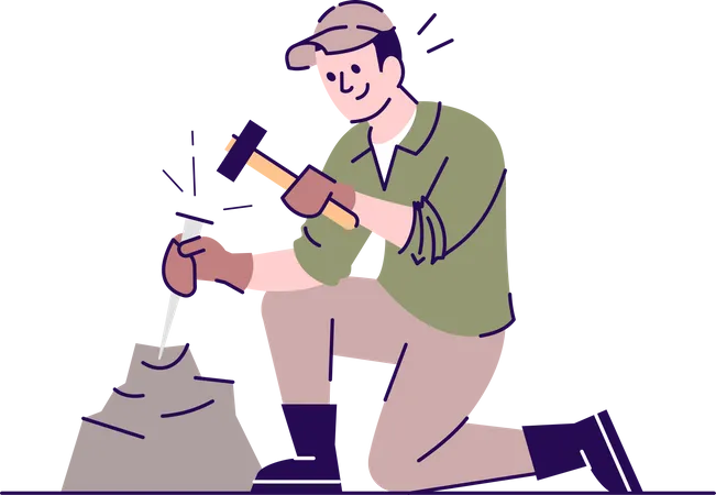 Hombre trabajando con cincel y martillo  Ilustración