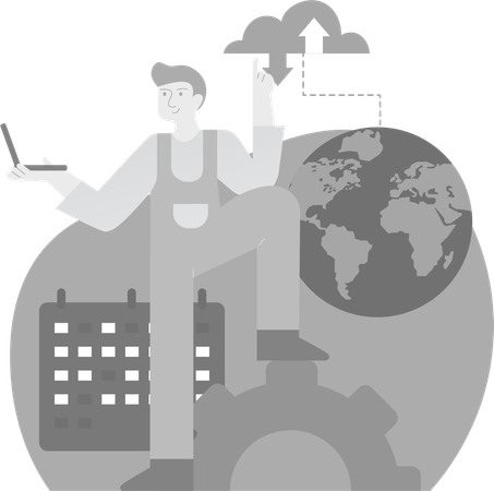 Hombre trabajando con desarrollo de datos  Ilustración