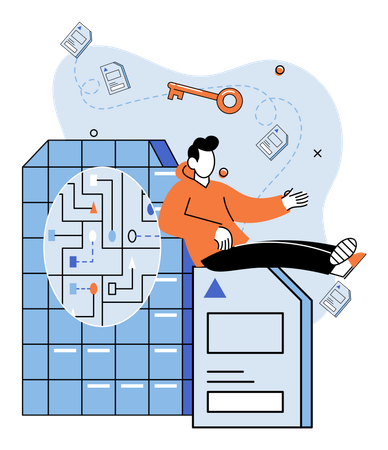 Hombre trabajando con datos empresariales  Illustration