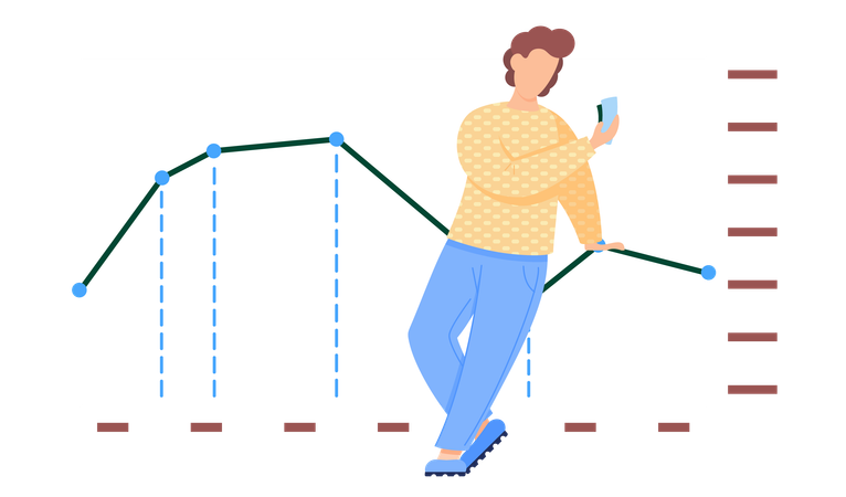 Hombre trabajando con estadísticas y análisis de negocios.  Ilustración