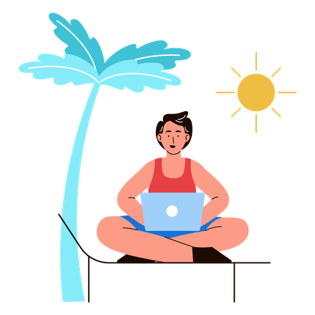 Hombre trabajando durante las vacaciones  Ilustración