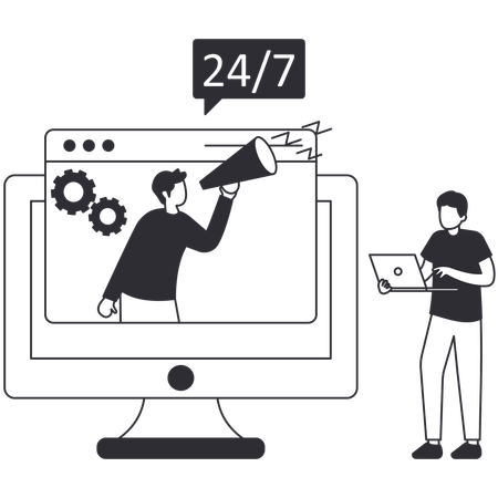 Hombre trabajando en atención al cliente las 24 horas  Ilustración