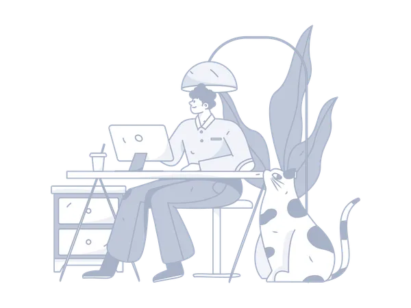 Hombre trabajando en la computadora  Ilustración