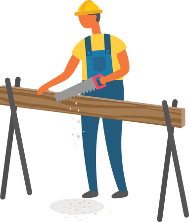 Hombre trabajando en construcción nuevo carpintero  Ilustración