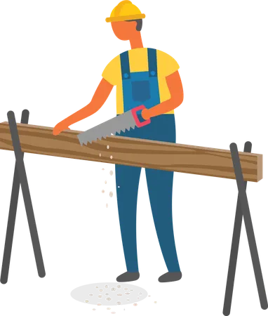 Hombre trabajando en construcción nuevo carpintero  Ilustración