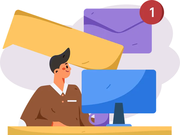 Hombre trabajando en correo comercial  Ilustración